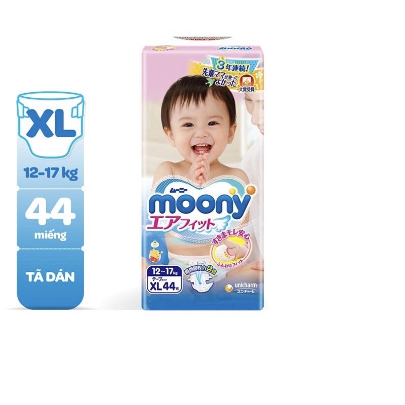 [SALE RẺ] TÃ BỈM DÁN MOONY SIZE XL44 MIẾNG - DÀNH CHO BÉ 12-17KG - HÀNG NHẬP KHẨU CHÍNH HÃNG