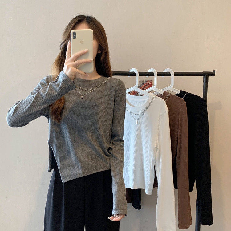 Áo Thun Tay Dài Xẻ Tà Dáng Ôm Phong Cách Cổ Điển Thời Trang Xuân Thu Cho Nữ