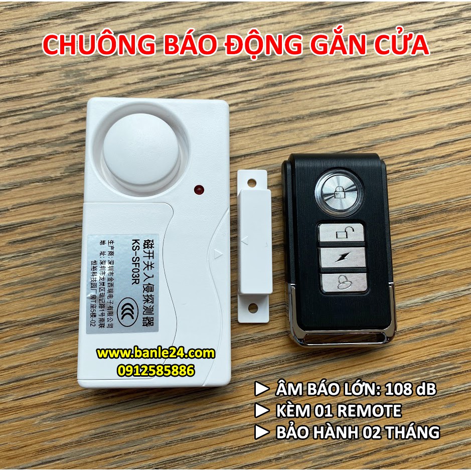 Chuông báo động, chống trộm gắn cửa cao cấp kèm điều khiển từ xa, bảo hành 2 tháng