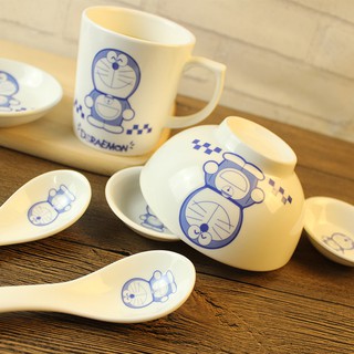 Bộ chén dĩa bằng sứ hình mèo máy Doraemon đáng yêu