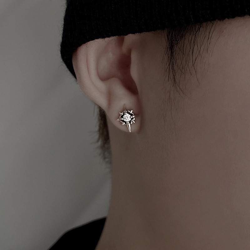 1 Đôi Bông Tai Ngôi Sao Năm Cánh Đính Đá Zircon Màu Đen / Bạc Phong Cách Punk Hip Hop Cho Nam Và Nữ