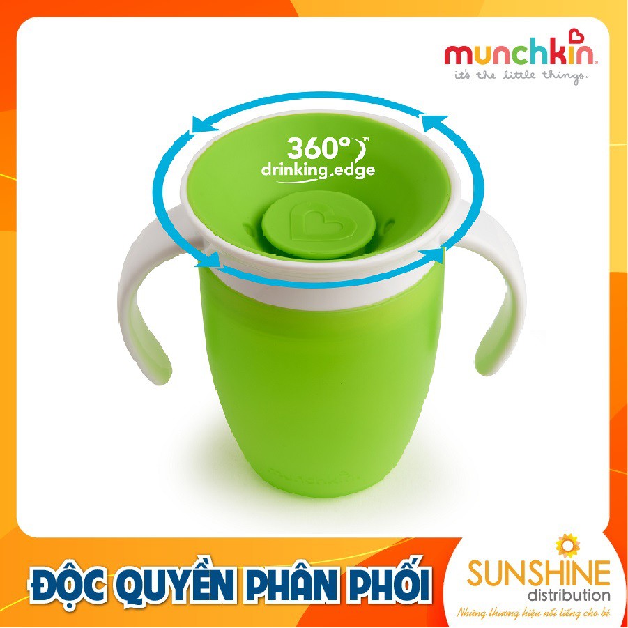 Cốc tập uống Munchkin 360 độ nhựa cao cấp chống đổ chống sặc có nắp 207ml