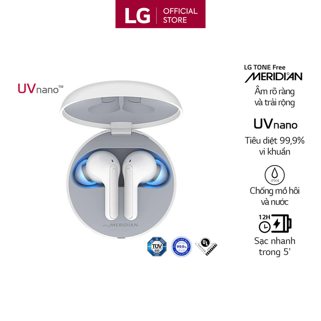 [Mã ELLGJULY giảm 5% đơn 500K] LG Tone Free HBS-FN7 - Màu Trắng -Tai Nghe Không Dây Chống ồn chủ động,diệt khuẩn UV Nano