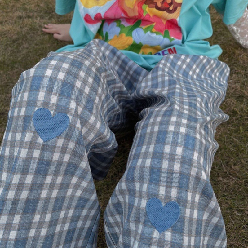 Quần dài ZHELIHANGFEI ZHELIHANGFEI ống rộng họa tiết sọc caro thời trang cho nữ