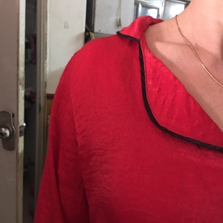 Bộ lụa nhung đỏ viền đen size L
