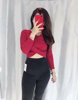🔻Áo Croptop Xoắn Eo Tay Dài