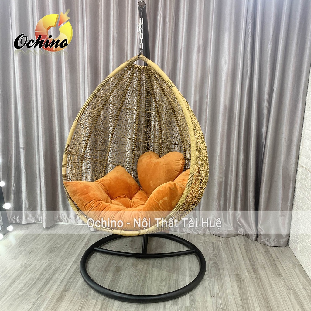 Xích Đu Trứng, Xích Đu Sân Vườn Nhựa Giả Mây Cao Cấp Sang Chảnh Mẫu Rối Cách Điệu (Có Sẵn)