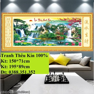 Tranh thêu chữ thập phong cảnh lưu thủy sinh tài đẹp thêu kín MN0043 MN0044