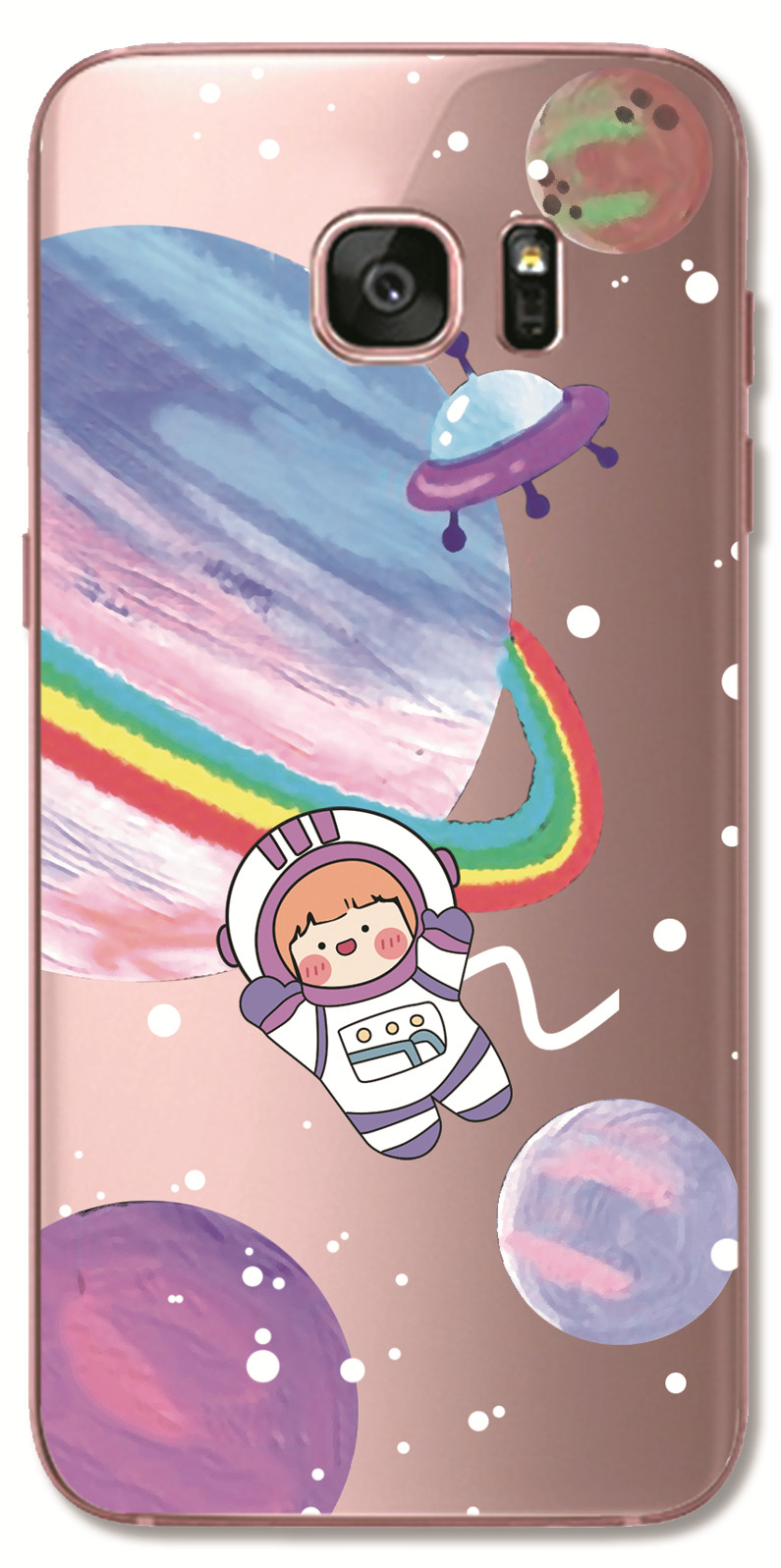Samsung Galaxy S8 Plus / Note 4 5 3 2 N7100 N9000 INS Cute Cartoon Big eyes furry Monster Clear Soft Silicone TPU Phone Casing Lovely Space Astronaut Spaceship Case Back Cover Couple