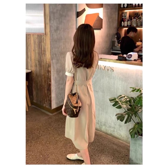 Váy thiết kế be kaki kèm đai eo hàng cao cấp