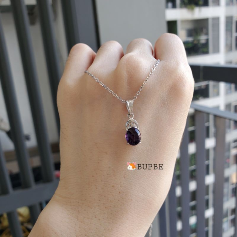 Dây chuyền đá amethyst mặt silver