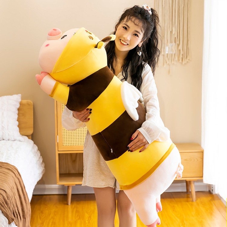 Gấu Bông Lợn Biến Hình Ong Vàng Dễ Thương Size 1M - 1M2, Gối Ôm Heo Dài Cosplay Ong Cute Siêu Mềm Mịn Co Giãn 4 Chiều