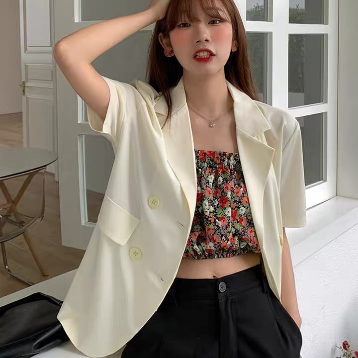 Aki-blazer women Korean style loose leisure suit jacket short sleeve WOMEN'S fashion jackets 2022 trend new arrival summer blazers | BigBuy360 - bigbuy360.vn