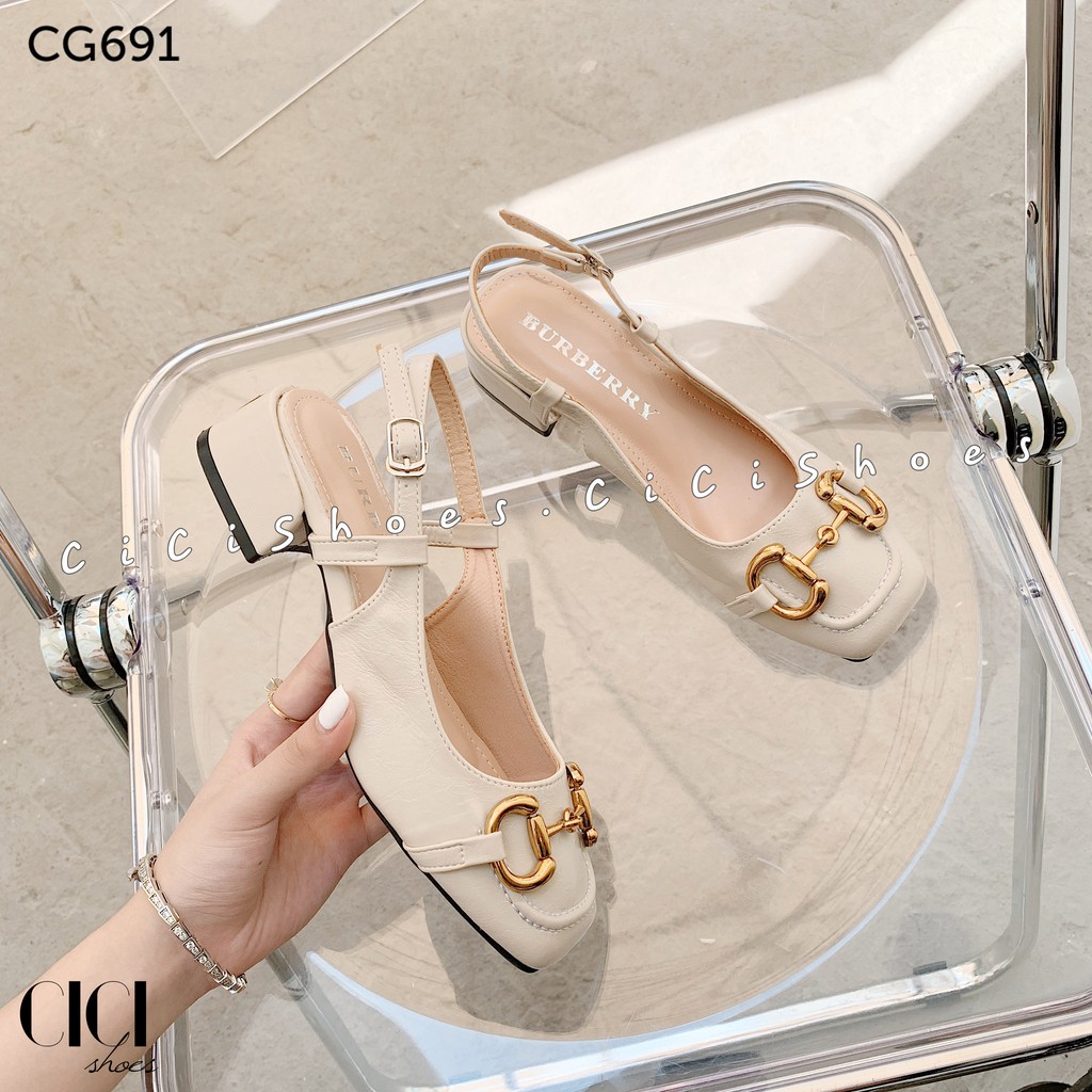 Giày cao gót nữ CiCi Shoes 3cm gót vuông, giầy mũi vuông móc xích quai hậu - CG691