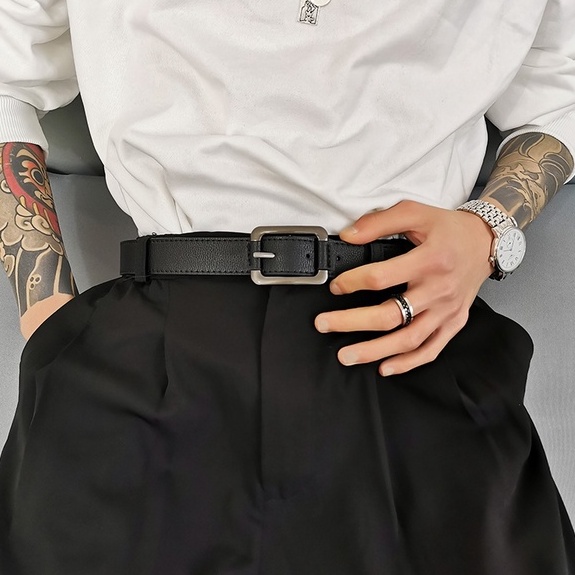 Thắt Lưng Da Nam Nữ Mặt Vuông Cao Cấp KuuClothes Màu Đen - Dây Nịt Lưng Unisex Mặt Kim Loại Da PU Hàn Quốc - DG