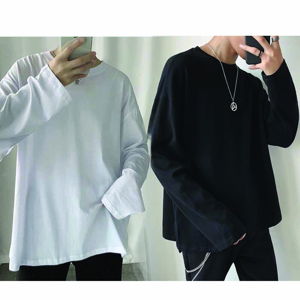 COMBO 2 ÁO THUN TAY DÀI TRƠN TRẮNG ĐEN