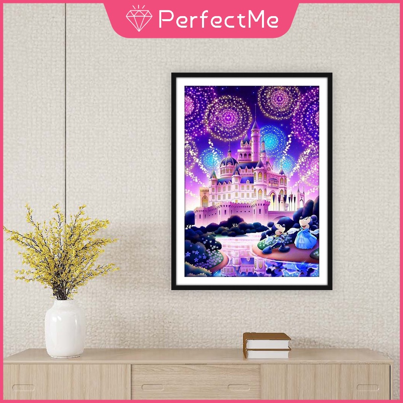 Bộ Tranh Đính Đá Diy Hình Lâu Đài / Vuông Phản Quang Kích Thước 30x40cm