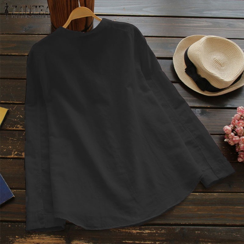 Áo sơ mi tay dài cổ chữ V màu trơn thời trang cho nữ