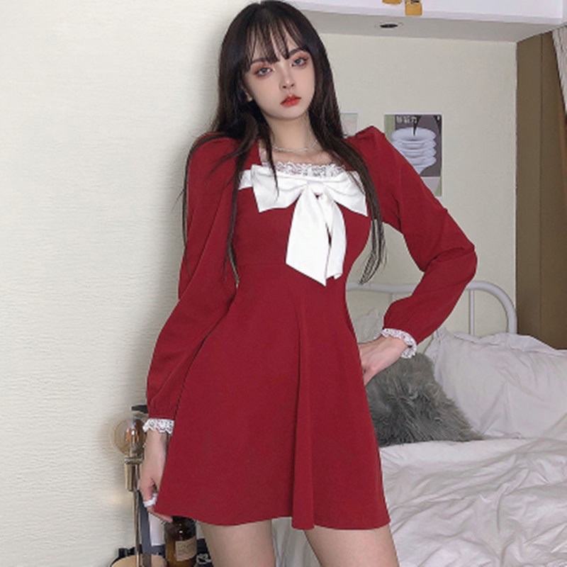 Đầm Nữ, Váy Nữ Sang Chảnh Dự Tiệc 2 Màu Đỏ Đen Tay Dài Phối Ren Kèm Nơ Ngực Thời Trang ROSEBOUTIQUE | BigBuy360 - bigbuy360.vn