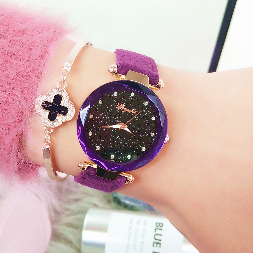 Đồng Hồ Nữ Bywis B88 Mặt Kim Sa Dây Da Lộn cao cấp