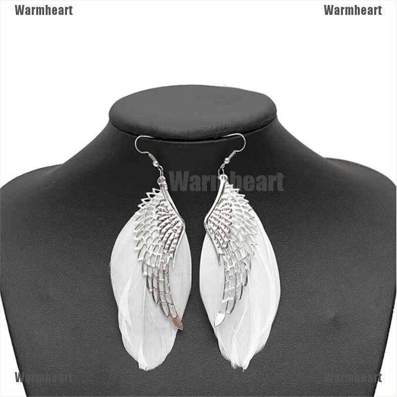 Warmheart Angel Wing White Feather Dangle Earring Fashion Jewelry Long Earrings for Women