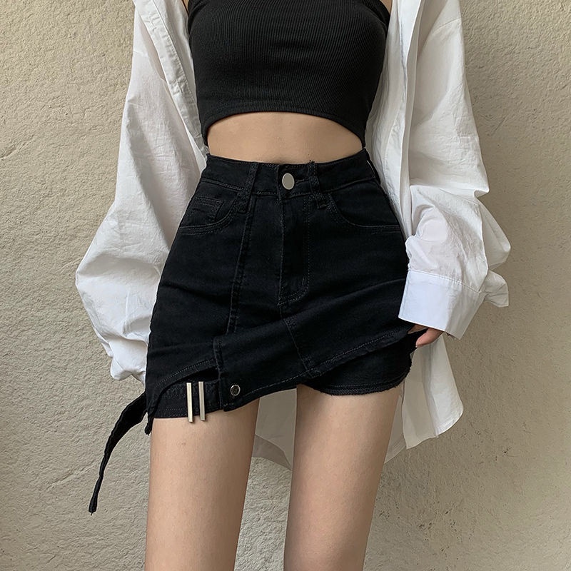 Jiashucheng Chân Váy Denim Lưng Cao Dáng Ôm Cột Dây Thời Trang Mùa Hè Xinh Xắn Cho Nữ