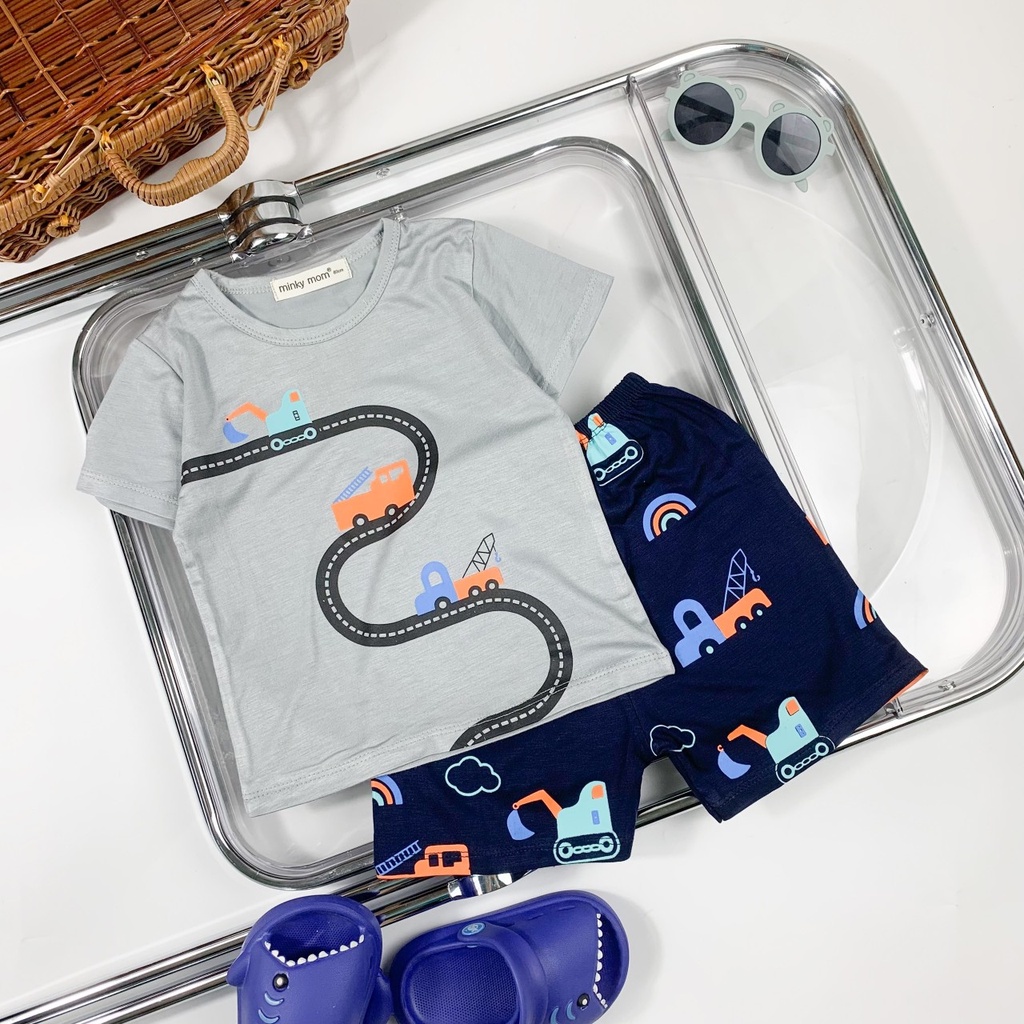 Đồ bộ Minky Mom bé trai bé gái, bộ cộc tay thun lạnh cho bé  phù hợp mặc đi chơi . Bé 9-27kg. MMCT17