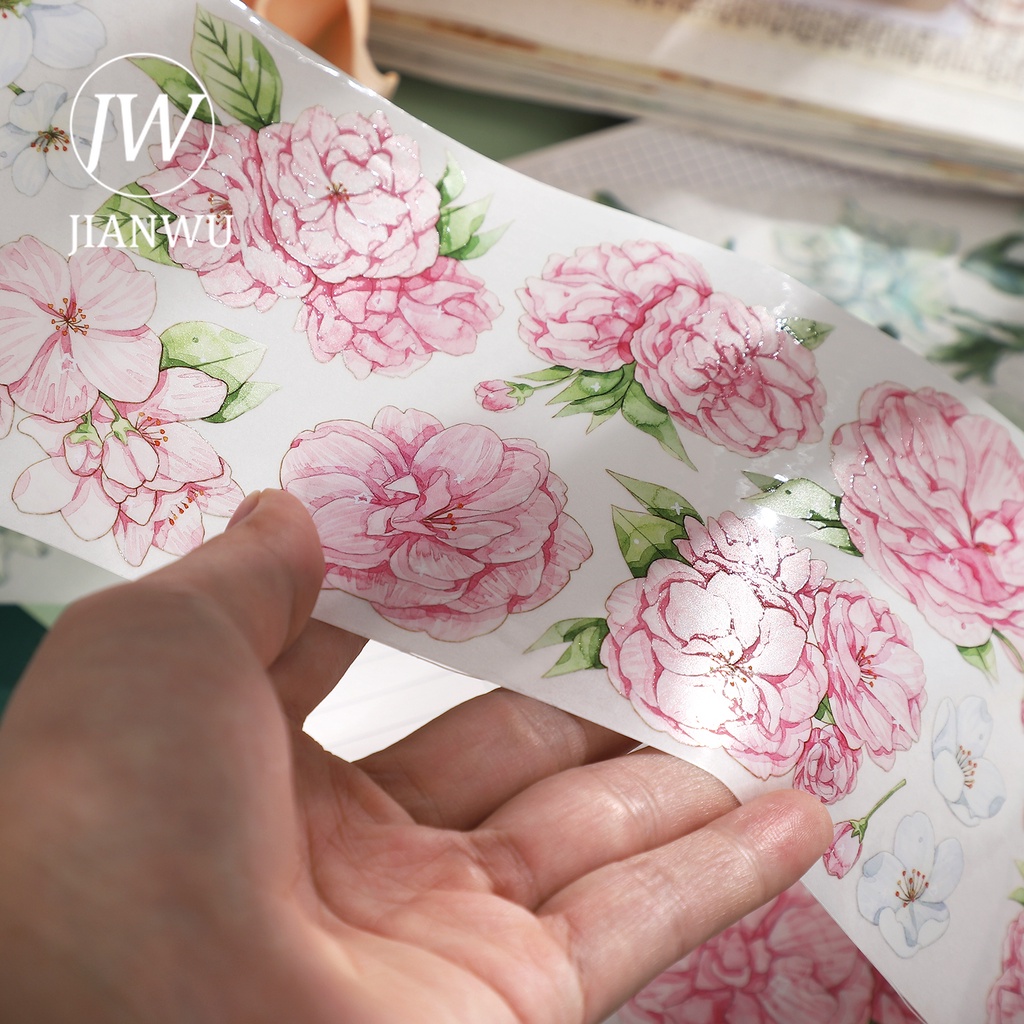 Băng Keo Washi 300cm Họa Tiết Hoa Dễ Thương Dùng Trang Trí Sổ Tay DIY