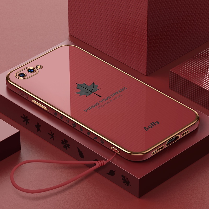 Ốp điện thoại mềm chống sốc hình lá phong có dây đeo cho Oppo A5 A3s A12e A15 A35 A92s A95