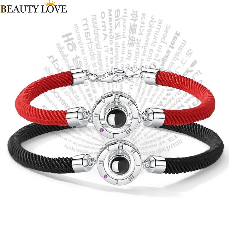 Vòng Tay Dây Bện Mặt Trái Tim 100 Ngôn Ngữ Thời Trang Cho Cặp Đôi