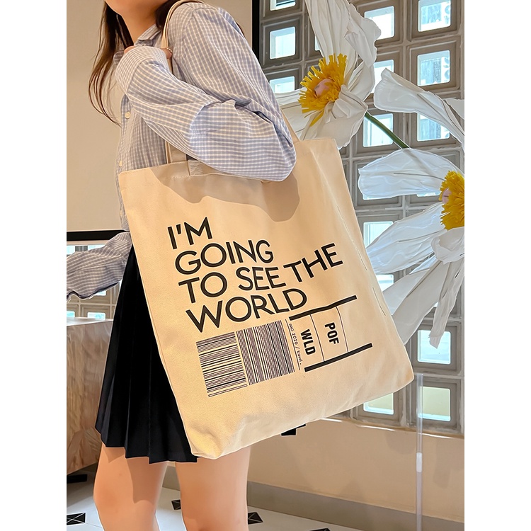 Túi xách tote PRETTYZYS vải canvas sức chứa lớn phong cách Hàn Quốc 2022 dành cho nữ tuổi teen