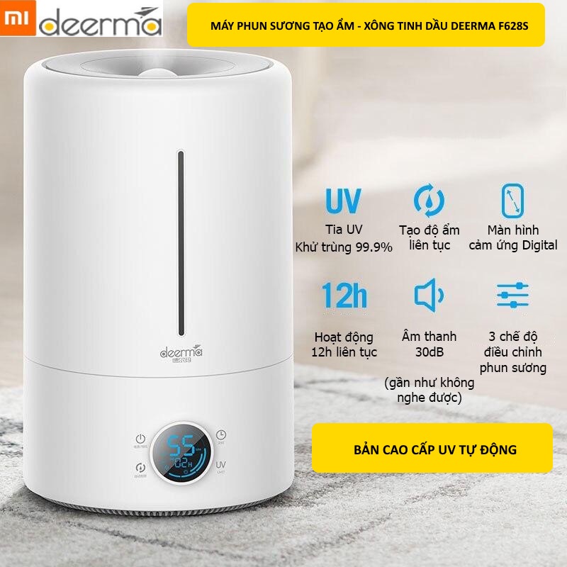 Máy phun sương tạo ẩm - khuếch tán tinh dầu Xiaomi Deerma F628s bản cao cấp UV tự động - Tạo ion Ag+ kháng khuẩn