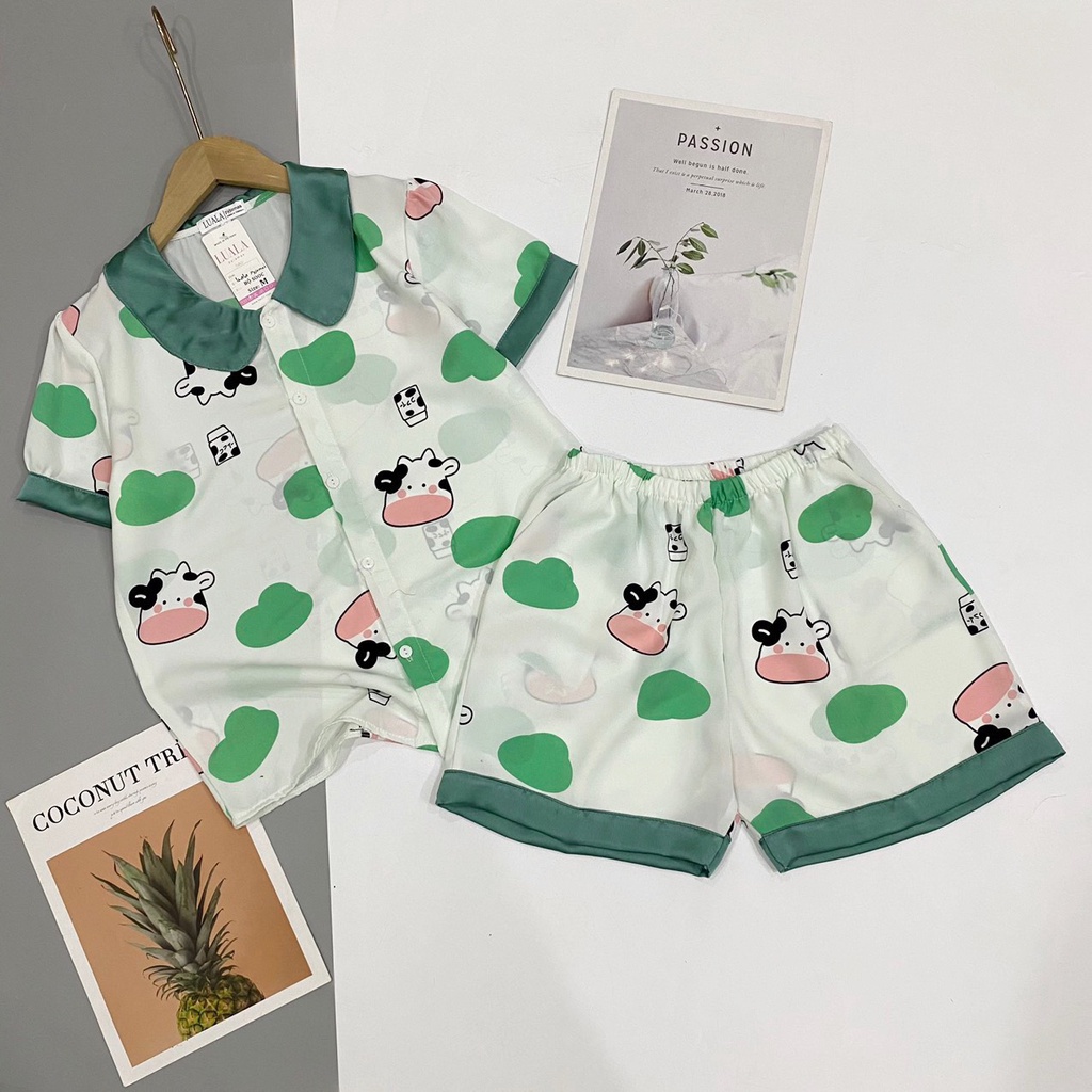 Bộ Pijama cộc đùi lụa mềm mịn, bao đẹp♥️hình in sắc nét♥️không nhăn nhàu, bai xù co rút vải♥️full size