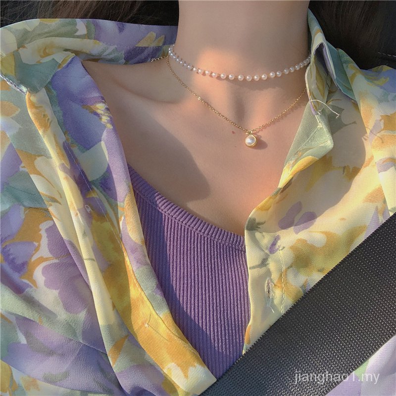 Vòng Cổ Choker 2021 Đính Hạt Ngọc Trai Thanh Lịch Phong Cách Mùa Hè Mới