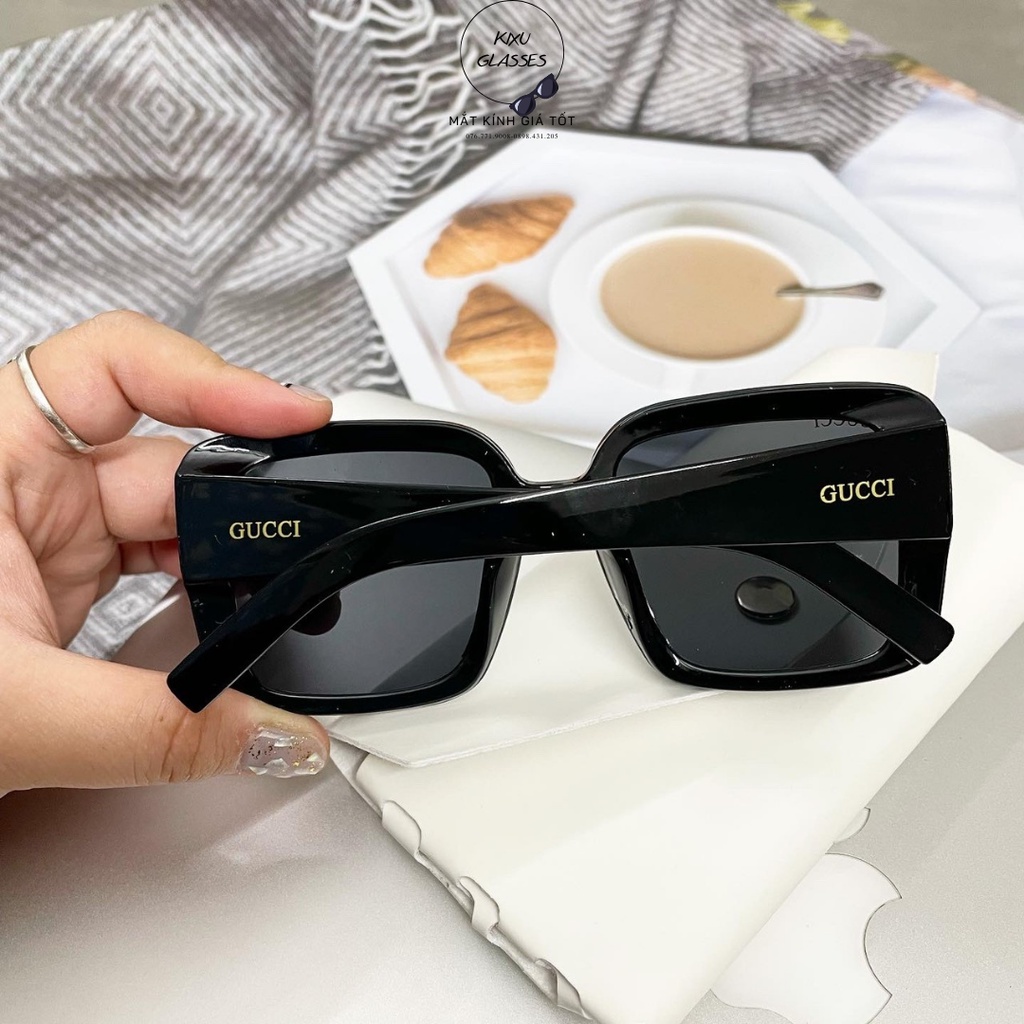 Kính mát GG Unisex Màu đen nhựa dáng vuông thời trang Chống Bụi Bảo Vệ Mắt Chống tia UV400  Kixu.Glasses