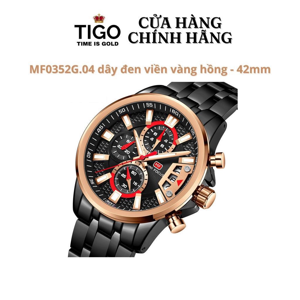 Đồng Hồ Nam MINI FOCUS MF0352G.04 Dây Thép Đen Viền Vàng Hồng Thép Không Gỉ Cao Cấp Mặt Tròn Đường Kính 42mm Chống Nước