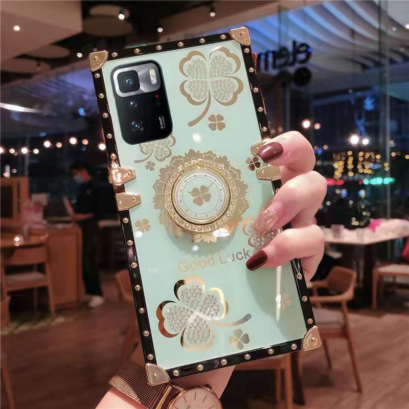 Ốp Điện Thoại Hình Vuông Đính Kim Tuyến Kèm Móc Xỏ Ngón Cho xiaomi redmi note 12 pro note11 11t 10t 10s Giá Đỡ