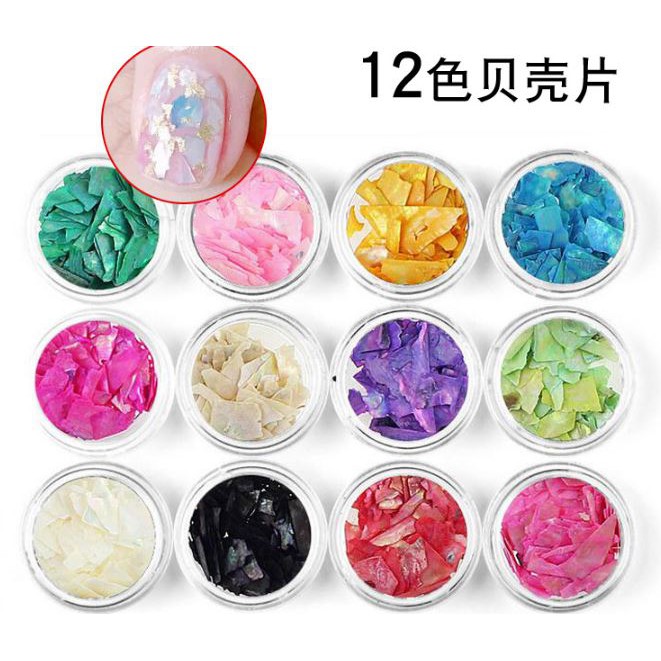 Set 12 hũ xà cừ miếng trang trí móng
