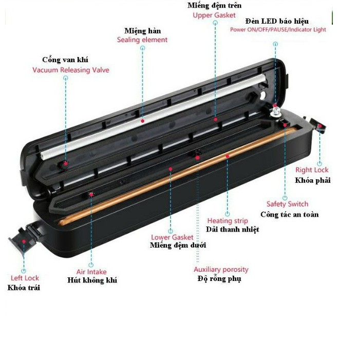 Máy hút chân không thực phẩm Vacuum Sealer tặng kèm 10 túi hút