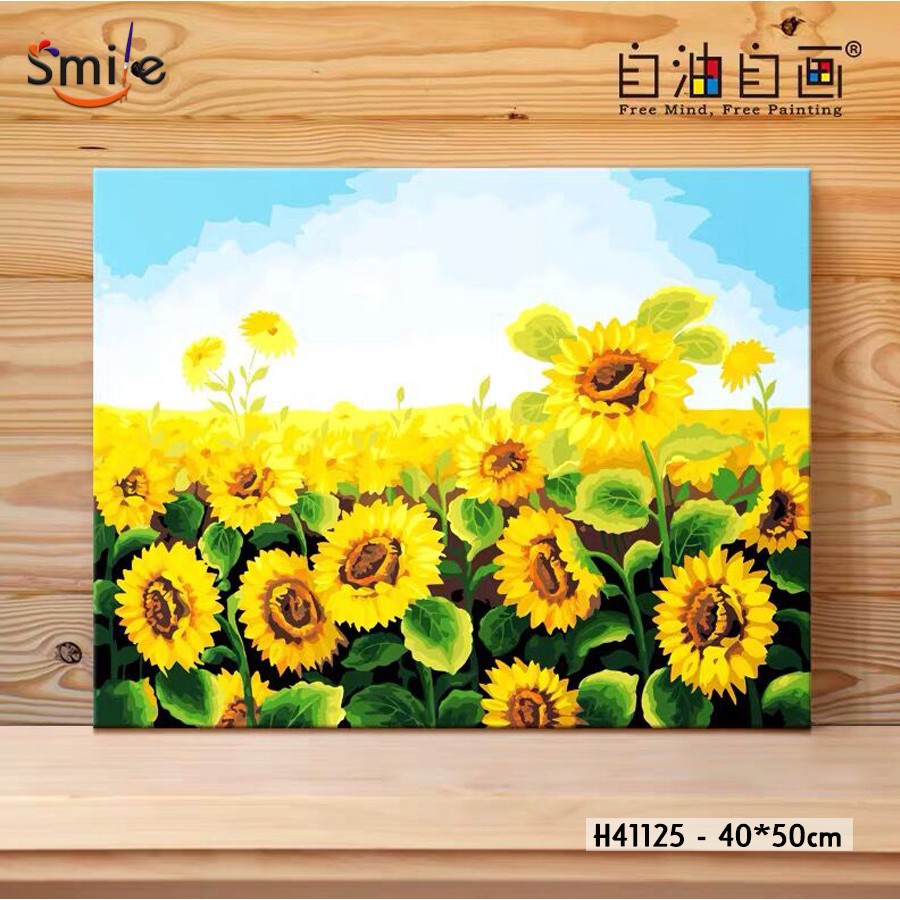 Tranh sơn dầu số hóa tự tô màu cao cấp Smile FMFP Cánh đồng hoa hướng dương H41125