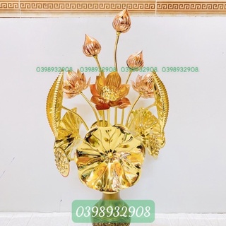 Hoa sen đồng điểm đỏ 13 bông 70 cm nặng 1.3 kg chất liệu bằng đồng