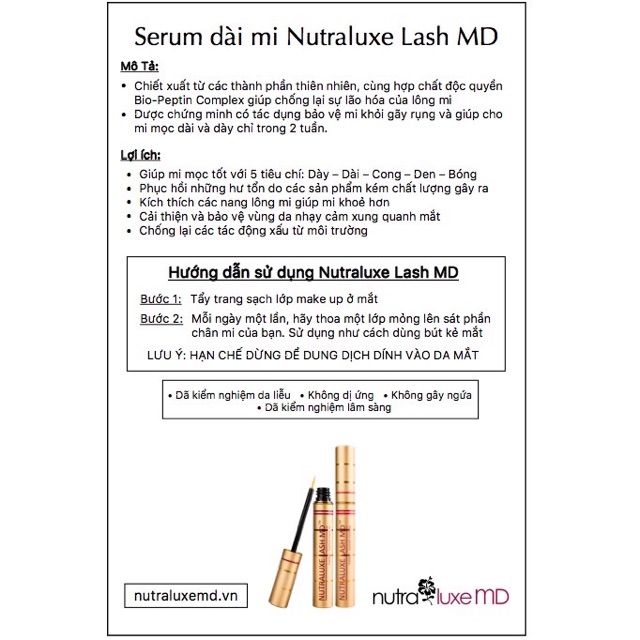 Serum dưỡng mi NUTRALUXE LASH MD (Mỹ)