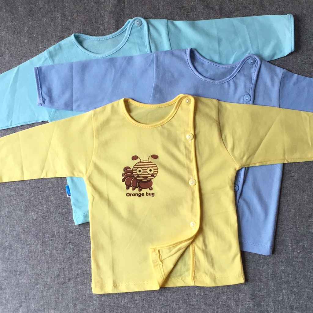 Áo sơ sinh (1 cái) cotton Thái Hà Thịnh | Mẫu Tay Dài Cài Lệch Màu | Size 1-3 (ss-9kg)| Chất vải thun cotton mềm, mịn