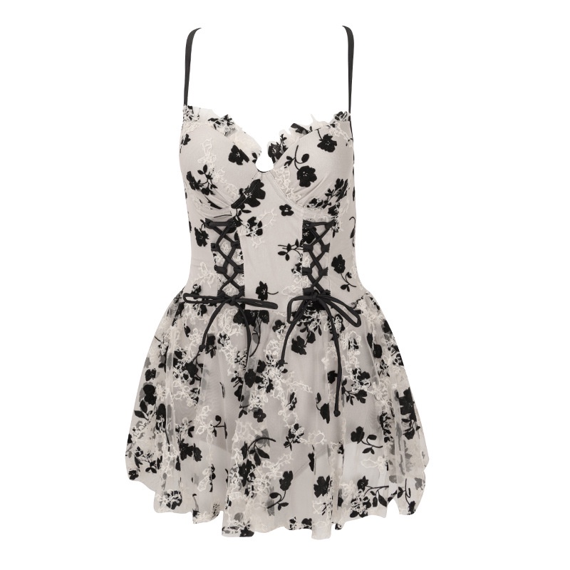 Bộ Đồ Bơi Dây Rút Họa Tiết Hoa Phong Cách Retro Quyến Rũ Cho Nữ