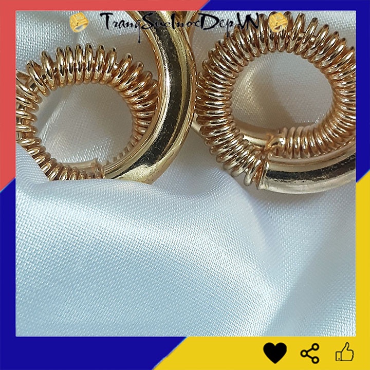Bông tai nữ kiểu ống tròn lò xo mạ vàng phong cách Hàn Quốc độc, lạ, dễ thương, dễ phối đồ