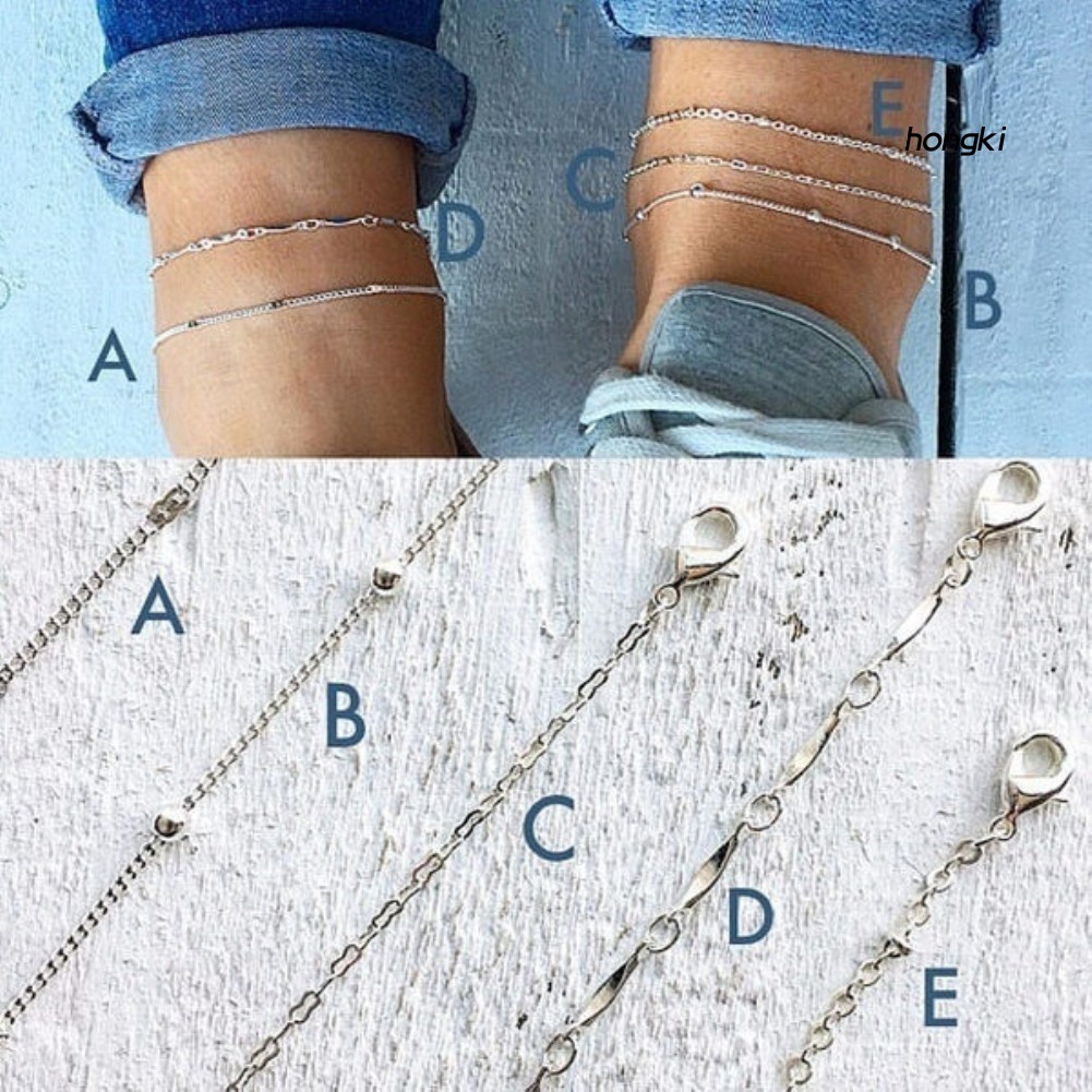 Set 5 vòng chân đính hạt thời trang cho nữ