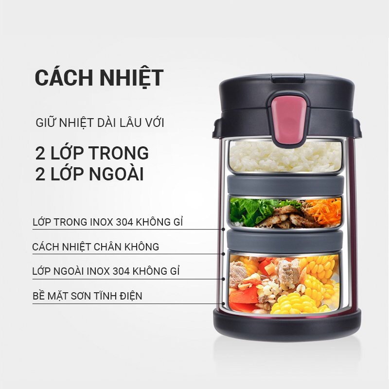 Hộp cơm giữ nhiệt Lock&amp;Lock, cặp lồng cơm giữ nhiệt cao cấp, hộp đựng cơm văn phòng tiện lợi