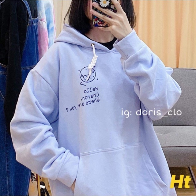 Áo hoodie nỉ bông hello màu xanh ngọc