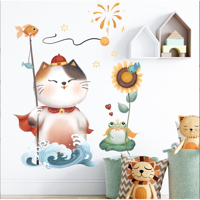 Decal trang trí tường -Thần mèo và hoàng tử ếch
