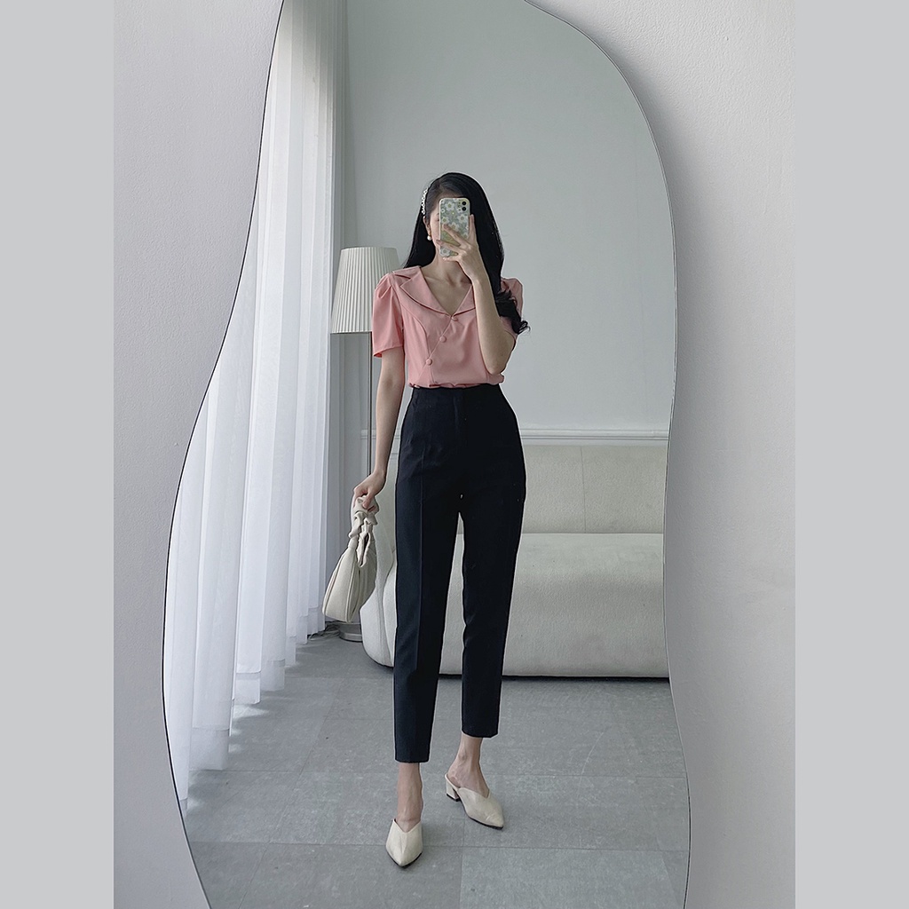Áo nữ kiểu sơ mi công sở thiết kế thời trang Eden tà chéo cổ chữ v tay lỡ chất liệu thoải mái thoáng mát - ASM166